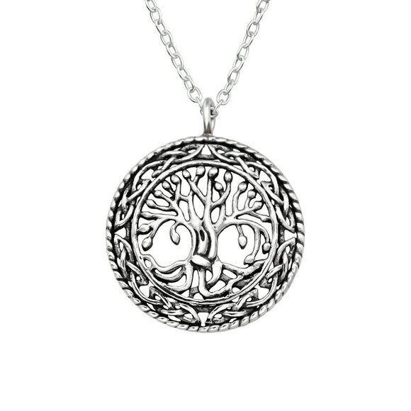 Sterling Silver Round Tree of Life Pendant Necklace - Picture 1 of 7
